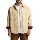 Beige Oversized Long-Sleeve Button-Down Shirt with Contrast Cuff Detail