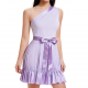 Lavender One-Shoulder Satin Mini Dress with Bow Waist Tie