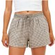 Beige & Brown Plaid Shorts with Drawstring Elastic Waist