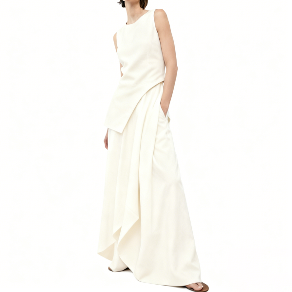 Ivory Sleeveless Asymmetric Maxi Dress