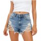 Distressed Light Blue Denim Shorts with Ripped Hem